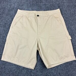 Forever 21 Ford Mens Size 32 Tan Khaki Carpenter Shorts Utility Workwear Patch